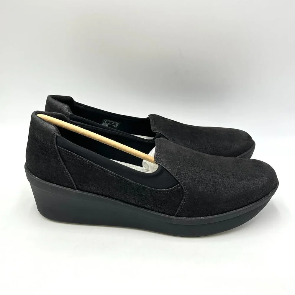 Clarks Womens Size‎ 11 Step Rose Moon Black Comfort Wedges Loafers Shoes New